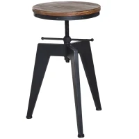 HOMCOM Sgabello da Bar Alto in Stile Industriale Regolabile in Altezza, Metallo e Legno, 39x41x49-64cm Marrone e Nero(m-1)