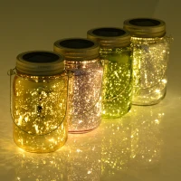 Outsunny Pack of 4 Solar Garden Lights  Glass Jar String Light with Handle Portable LED Multi Color Hanging Lantern Light 6-8 Hours Lighting Ф8cm(m-2)