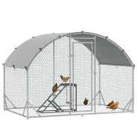 PawHut Walk-In Chicken Run, Metal Chicken Coop with Cover, Outdoor Hen Poultry House Cage with Chicken Activity Shelf, for Chickens, Rabbits, Ducks, 2.8 x 1.9 x 2m(m-1)