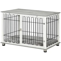 PawHut Indoor Dog Crate Furniture, Side End Table, with Soft Washable Cushion, Lockable Doors, for Small and Medium Dogs(m-11)