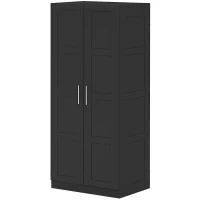 HOMCOM Double Panel Door Wardrobe, with Shelves - Black(m-11)