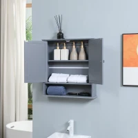 kleankin Armoire Murale étagère Salle de Bain 56L x 13l x 58H cm Double Porte Miroir étagère réglable MDF Gris(m-7)