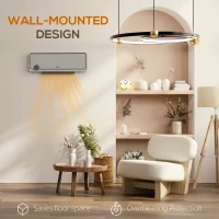 HOMCOM Wall Downflow Heater 2 Heat and Fan 1000W/2000W, Electric Space Heater with Timer Remote Oscillating, for Bedroom Home Office, Grey(m-9)