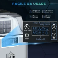 HOMCOM Macchina Ghiaccio 20kg in 24 Ore, 24 Cubetti in 14-18 Minuti con Dimensione Regolabile, Serbatoio 3.2L e Sistema Autopulente, Argento(m-4)