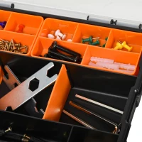 DURHAND Set Of 4 Plastic DIY Tool Storage Boxes w/ Inside Dividers Locking Lids Home Garage Organisation Stacking Arts Crafts Bolts Black Orange(m-8)