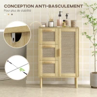 HOMCOM Armoire meuble de rangement style bohème avec 3 tiroirs et 3 étagères, façade rotin tissé, compact, 55 x 30 x 82 cm(m-7)
