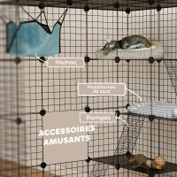 PawHut Clôture pour animaux domestiques lapin enclos intérieur 4 niveaux modulable panneaux grillagés 105 x 105 x 140 cm noir(m-7)