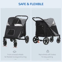 PawHut 4 Wheel Pet Stroller with Rain Cover for Medium and Large Dogs - Black(m-5)