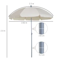 Outsunny 2.2m Beach Umbrella, Portable Parasol with Tilting Function, Outdoor Sunshade Shelter with 8 Ribs for Garden, Pool and Patio, Cream White(m-3)