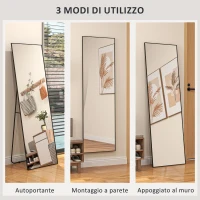 HOMCOM Specchio da Terra Moderno a Figura Intera, Design Autoportante o da Parete, 40x150 cm, Nero(m-6)