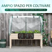 Outsunny Letto per Orto in Cassetta con Serra da Giardino, Portapiante da Esterno in Legno e PE per Fiori e Verdure, 121x55x117cm(m-4)