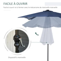 Outsunny Parasol de jardin Parasol droit 3 x 2 m lumineux rectangulaire inclinable avec LED solaire acier polyester haute densité bleu(m-5)