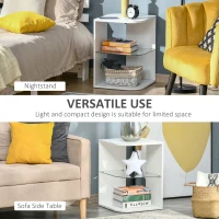 HOMCOM Modern Side Table Set of 2, Three Layer Bedside Table Nightstand with 2 Storage Shelves, for Living room, Bedroom, White(m-6)