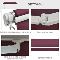 Outsunny Tenda da Sole a Bracci per Esterno con Manovella, Metallo e Poliestere, 3x2.5m Rosso Scuro(m-6)
