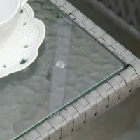 Outsunny 3 Pieces Rattan Bistro Set with Glass Top Coffee Table, Chairs and Cushions for Outdoor, Patio, Balcony, Grey(m-8)