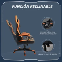 Vinsetto Silla Gaming Altura Regulable Basculante con Reposacabezas Cojín Lumbar 61x70x121-129 cm Naranja(m-5)