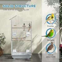 PawHut Bird Cage for Budgies, Finches, Canaries w/ Accessories, Toys, Tray, White(m-6)