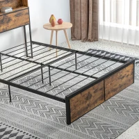 HOMCOM Industrial Double Bed Frame, 4.6FT Steel Bed Base with Storage Headboard, Footboard, Slatted Support and Under Bed Storage, 141 x 207cm, Rustic Brown(m-8)