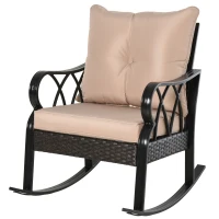 Outsunny Rocking chair fauteuil à bascule grand confort style cosy coussins assise dossier déhoussable beige résine tressée imitation rotin noir(m-9)