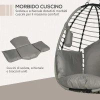Outsunny Poltrona Sospesa con Cuscino Imbottito, Seduta Pieghevole e Struttura in Acciaio e Corda, Grigio(m-6)