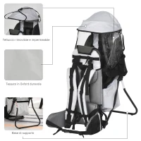 HOMCOM Zaino Porta Bimbo per Trekking, Pieghevole, Impermeabile e con Tettuccio Rimovibile 38x77x87.5cm, Grigio(m-8)