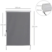 Outsunny Toldo Vertical Enrollable con Manivela Protección UV para Interior y Exterior Balcón Porche Terraza 140x250 cm Gris(m-3)