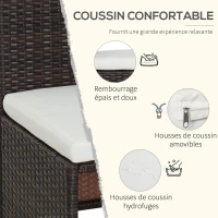 Outsunny Ensemble salon de jardin encastrable 4 chaises monoblocs avec coussins déhoussables et table résine tressée chocolat(m-5)