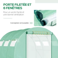 Outsunny Serre de Jardin Tunnel 9 m² 3L x 3l x 2H m - PE Haute densité 140 g/m² fenêtres porte déroulante vert(m-4)