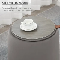 HOMCOM Pouf Contenitore in Velluto 2 in 1 Convertibile in Tavolino da Caffè, Ø44x47.5cm, Grigio(m-4)