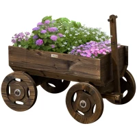 Outsunny jardinière design charrette avec 4 roues et poignée - carré Potager dim. 93L x 55l x 137H cm - Bois Sapin(m-1)