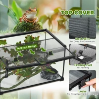 PawHut Glass Reptile Terrarium with Decor Kit, Breeding Tank with Thermometer for Small Animals, 50 x 30 x 25cm, Heated - Black(m-5)