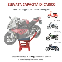 HOMCOM Cavalletto Solleva Moto Altezza Regolabile in Acciaio 28 x 34 x 30-40cm, Rosso(m-4)