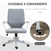 Vinsetto Sedia da Ufficio Ergonomica con Altezza Regolabile, Sedia Scrivania Imbottita Girevole 360° e Funzione Dondolo, in Tessuto effetto Lino Traspirante, per Studio, Grigio(m-7)