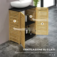 HOMCOM Mobile Sottolavabo Bagno con 2 Ante a Doghe, Porta Asciugamani e Intaglio a U, Legno e Nero(m-7)