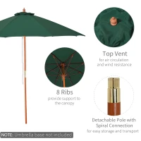 Outsunny 2.5m Garden Parasol Umbrella, Outdoor Market Table Umbrella with Wooden Pole & 8 Fibre Glass Ribs, Round Sun Shade Canopy, Green(m-5)