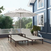 Outsunny Outdoor PE Rattan Sun Lounger Set of 2, Wicker Chaise Recliner Garden Chair with 5-Level Adjustable Backrest and 2 Wheels, Cream White(m-10)