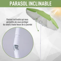 Outsunny Parasol de plage Parasol inclinable octogonal Ø 160 cm tissu polyester haute densité anti-UV mât démontable sac de transport inclu vert(m-4)
