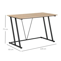 HOMCOM Escritorio Mesa de Ordenador 120x60x75 cm con Encimera de Madera y Patas de Metal Carga 30 kg Estilo Moderno para Oficina Estudio Dormitorio Natural y Negro(m-3)