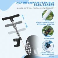 HOMCOM Triciclo para Bebés de +12 Meses con Toldo Plegable Mango de Empuje Telescópico y Desmontable y Portabotellas Blanco(m-6)