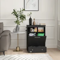 PawHut Pet Feeder Station, Dog, Cat Storage Container, with Raised Bowls, Hanger, Cabinet - Black(m-7)