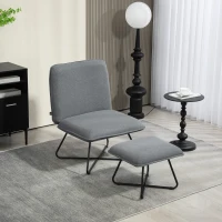 HOMCOM Butaca con Reposapiés Sillón para Lectura con Patas de Acero en Forma de Cruz Gris Oscuro(m-6)