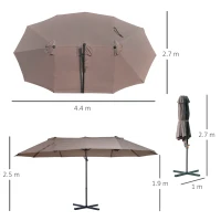 Outsunny Ombrellone Doppio da Giardino in Metallo e Poliestere Anti-UV Impermeabile, 445x270x260cm, Marrone(m-3)