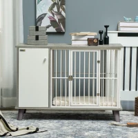 PawHut Dog Crate Furniture, Indoor Pet Kennel Cage, Top End Table w/ Soft Cushion, Lockable Door, for Small Dogs, 98 x 48 x 70.5 cm - Grey(m-8)