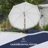 Outsunny Parasol inclinable rond Ø 213 cm avec franges polyester haute densité anti-UV mât démontable, vintage bleu et blanc(m-6)