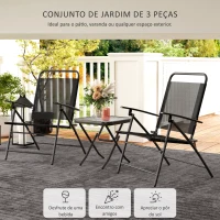 Outsunny Conjunto de Mesa e Cadeiras de 3 Peças Móveis de Jardim Dobráveis com Encosto Ajustável e Bancada de Vidro Preto(m-4)