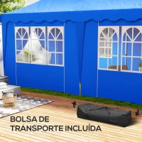 Outsunny Tenda Dobrável Pop Up 596x300x315 cm com 6 Paredes Laterais Anti-UV Altura Ajustável para Campismo Festas Azul(m-7)