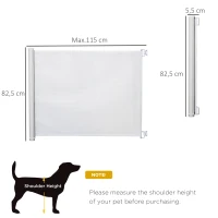 PawHut Barrera para Cães Retrátil Dobrável com Largura Ajustável 5,5-115 cm com Função de Enrolamento Automático Branco(m-3)