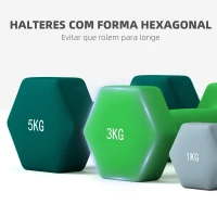 SPORTNOW Conjunto de Halteres 2 x 1kg 2 x 3kg e 2 x 5kg Halteres Hexagonais com Suporte de Armazenamento para Treino Multicor(m-7)