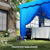 Outsunny Tenda Dobrável Pop Up 596x300x315 cm com 6 Paredes Laterais Anti-UV Altura Ajustável para Campismo Festas Azul(m-8)