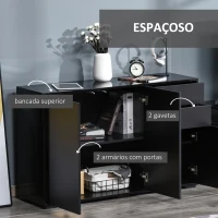 HOMCOM Aparador de Sala de Estar com 3 Portas 2 Gavetas e Prateleira Interior Ajustável Móvel Auxiliar de Armazenamento para Cozinha Dormitório Anti-Rolamento 117x36x74 cm Preto(m-4)